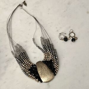 ‎Jules black gold and smoky beaded statement multi strand necklace